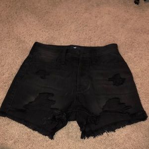 Black ripped high waisted jean shorts